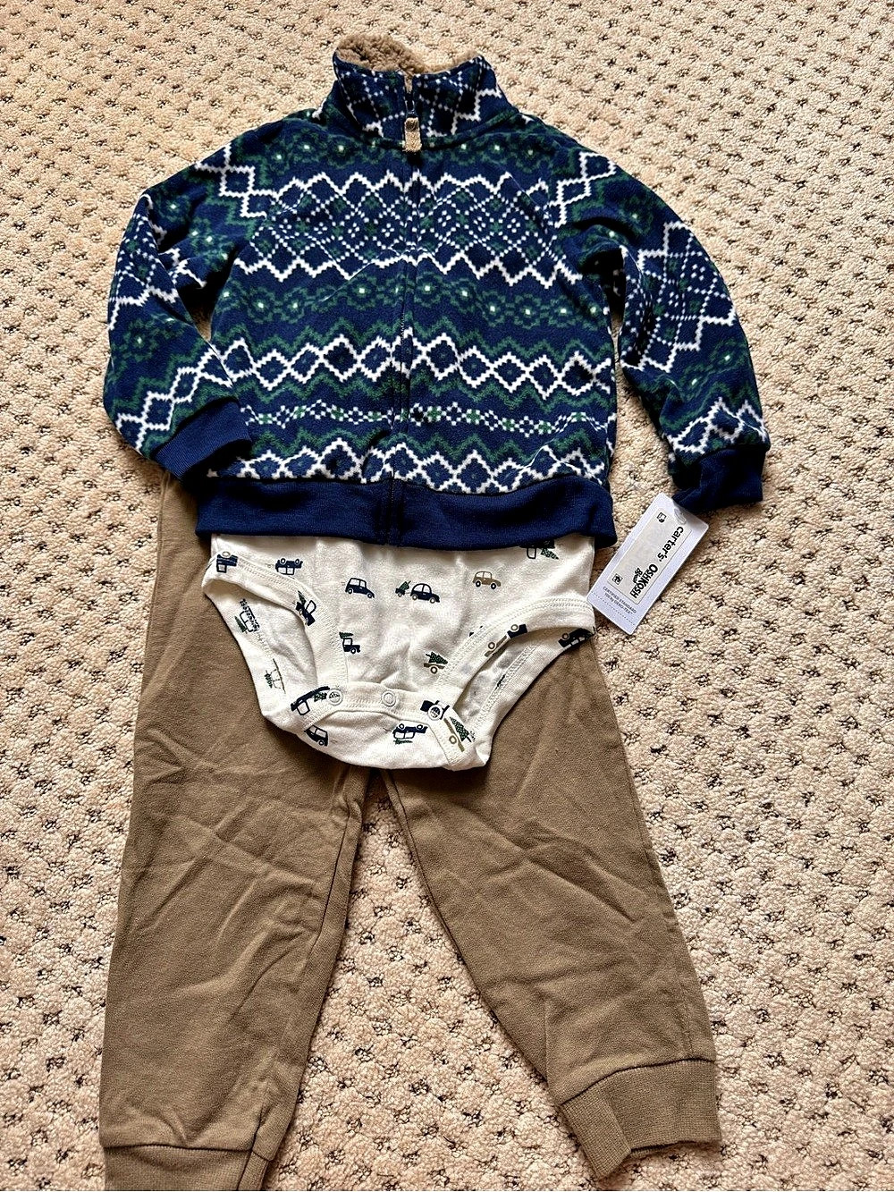 NWT Carter's Baby Boy 3-Piece Fair Isle Fleece Layering Set. Size 24 months